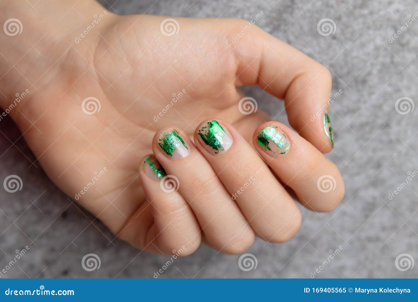 Green and Silver Foil Nail Design - wide 6