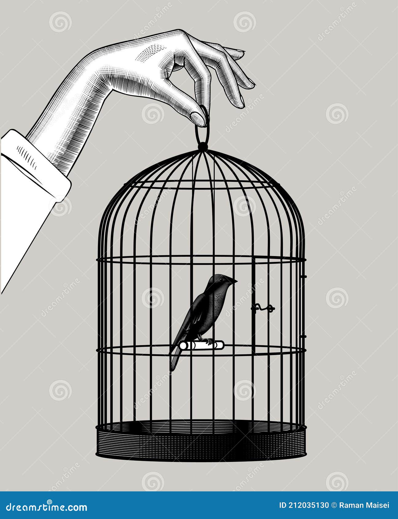 Female Hand Holding A Cage With A Bird Stock Vector - Illustration Of  Graphic, Birdcage: 212035130