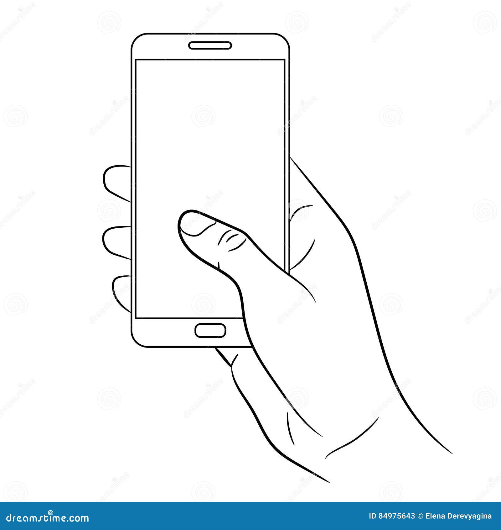 female hand holding a smart phone on white of monochr