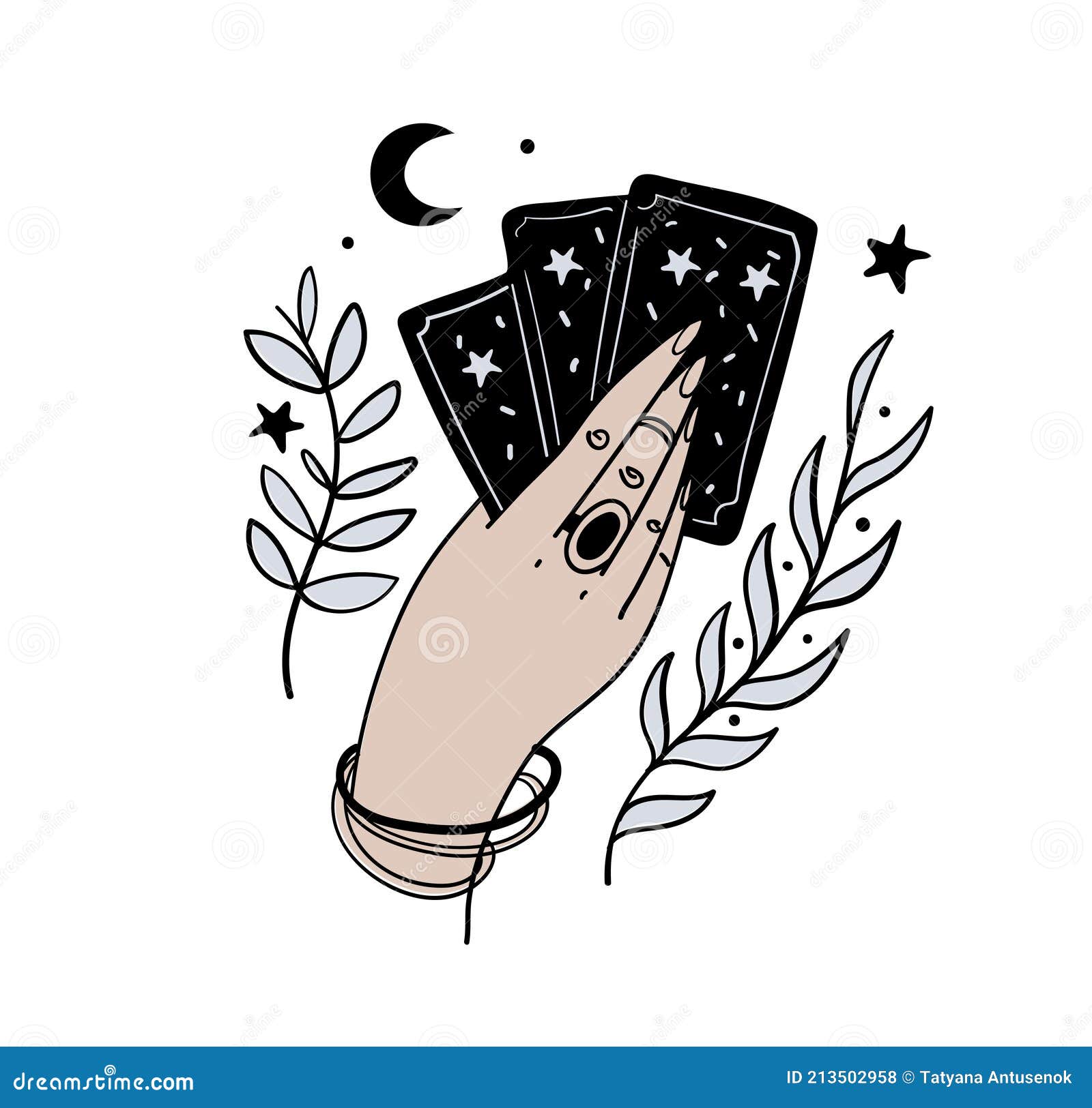 Female Hand Holds Magic Tarot Cards, Boho Tattoo, Symbol of Fortune-telling and Prediction, Icon for Witch, Astrology Stock Vector - Illustration of white, rays: 213502958