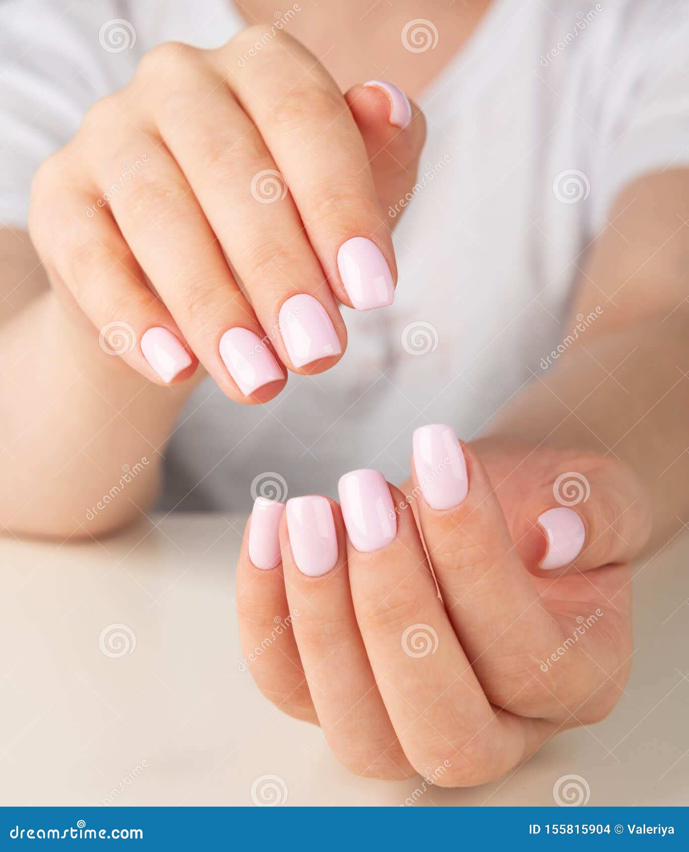 Female Hand with Light Pink Nail Design Stock Photo - Image of ...