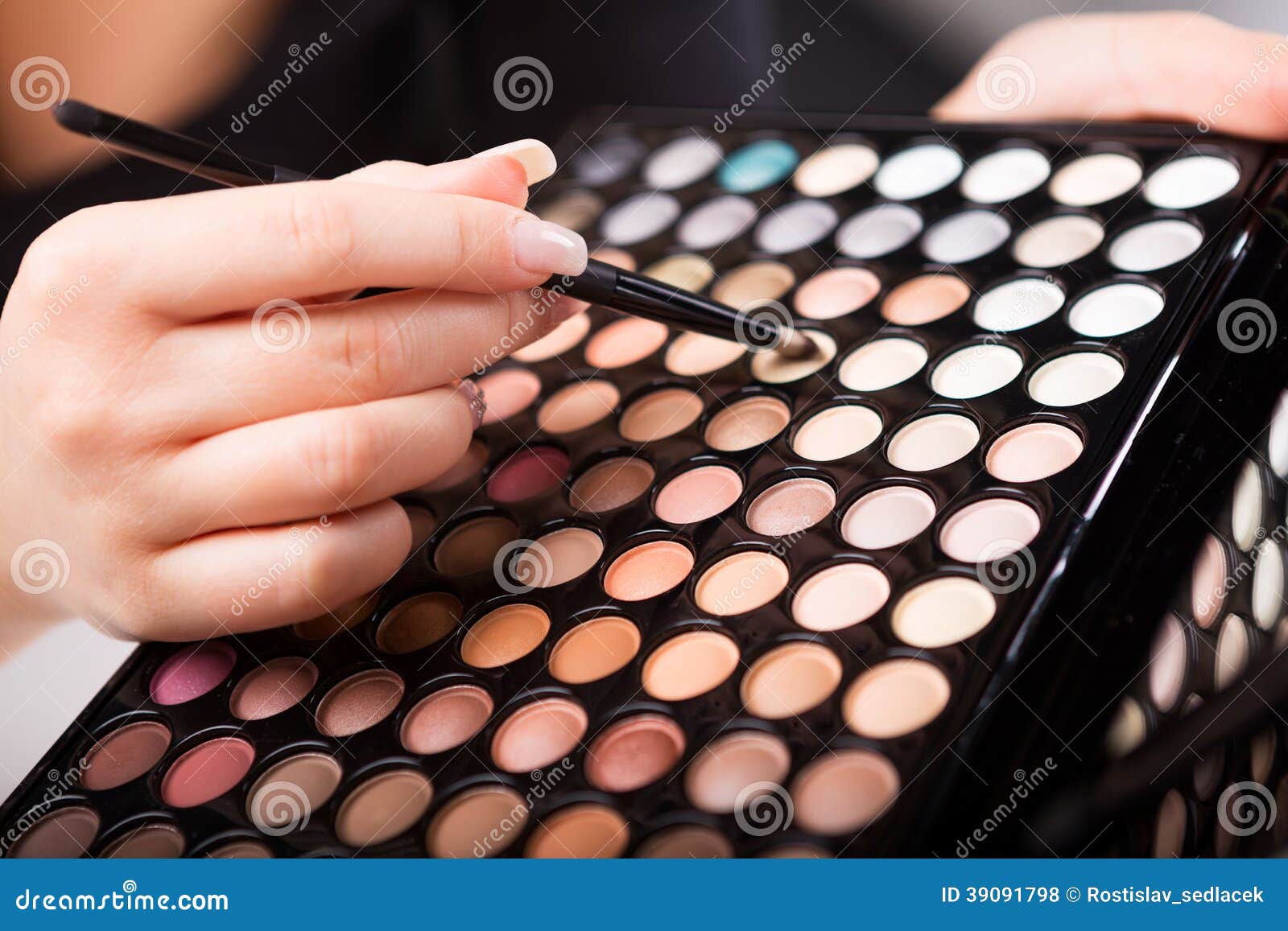 Female Hand with Makeup Brush and Paints Stock Photo Image of group
