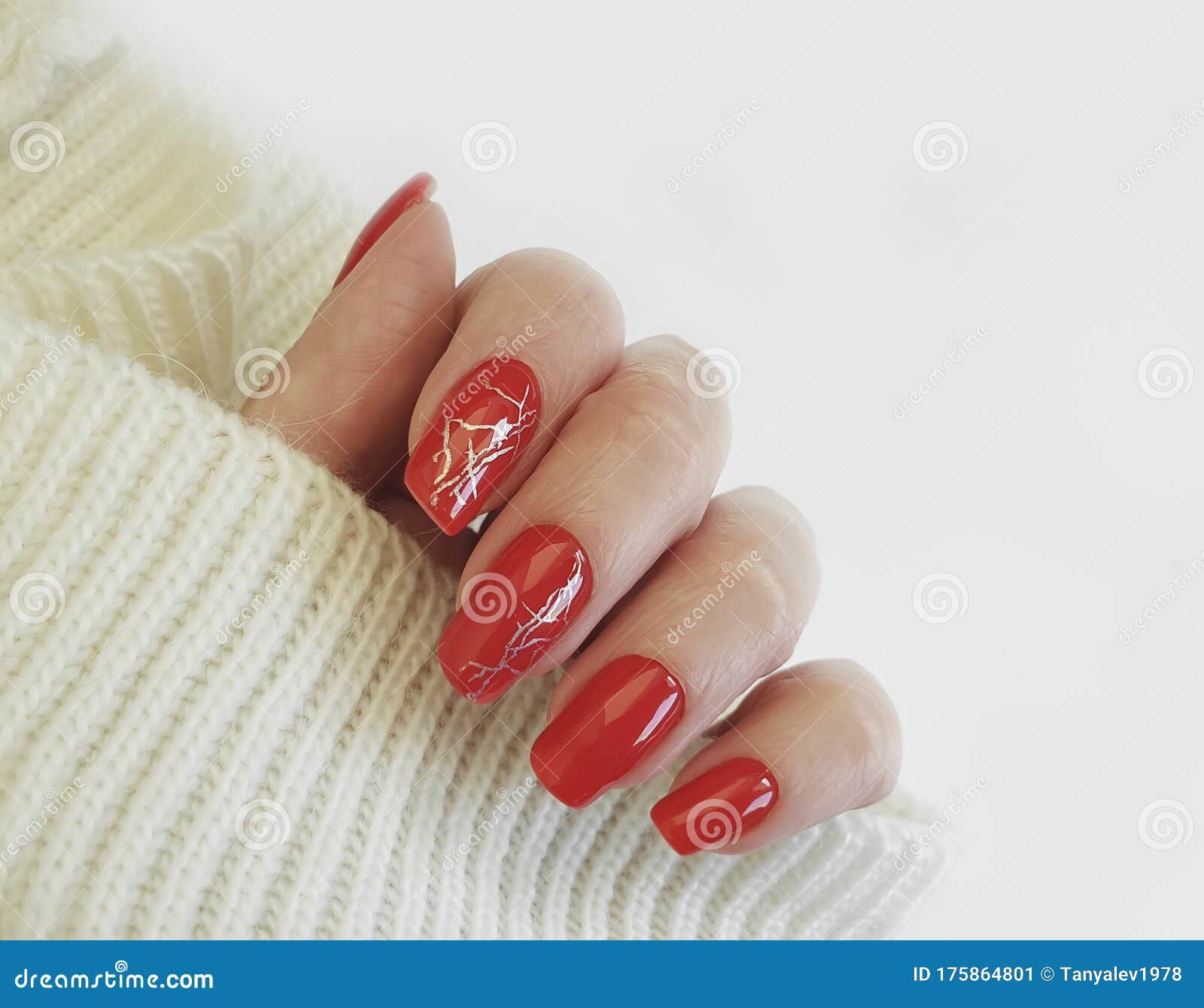 Female Hand Nails Manicure Red Sweater Stock Image - Image of color ...