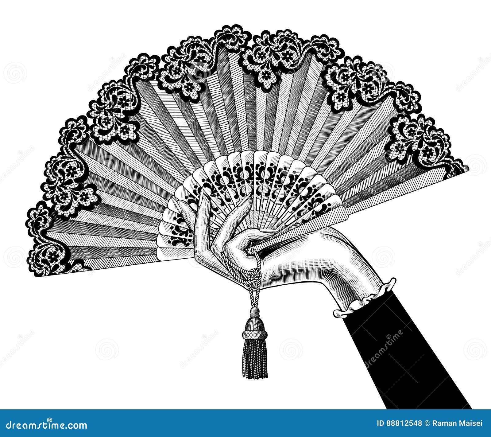 Female hand with open fan stock vector. Illustration of decorative