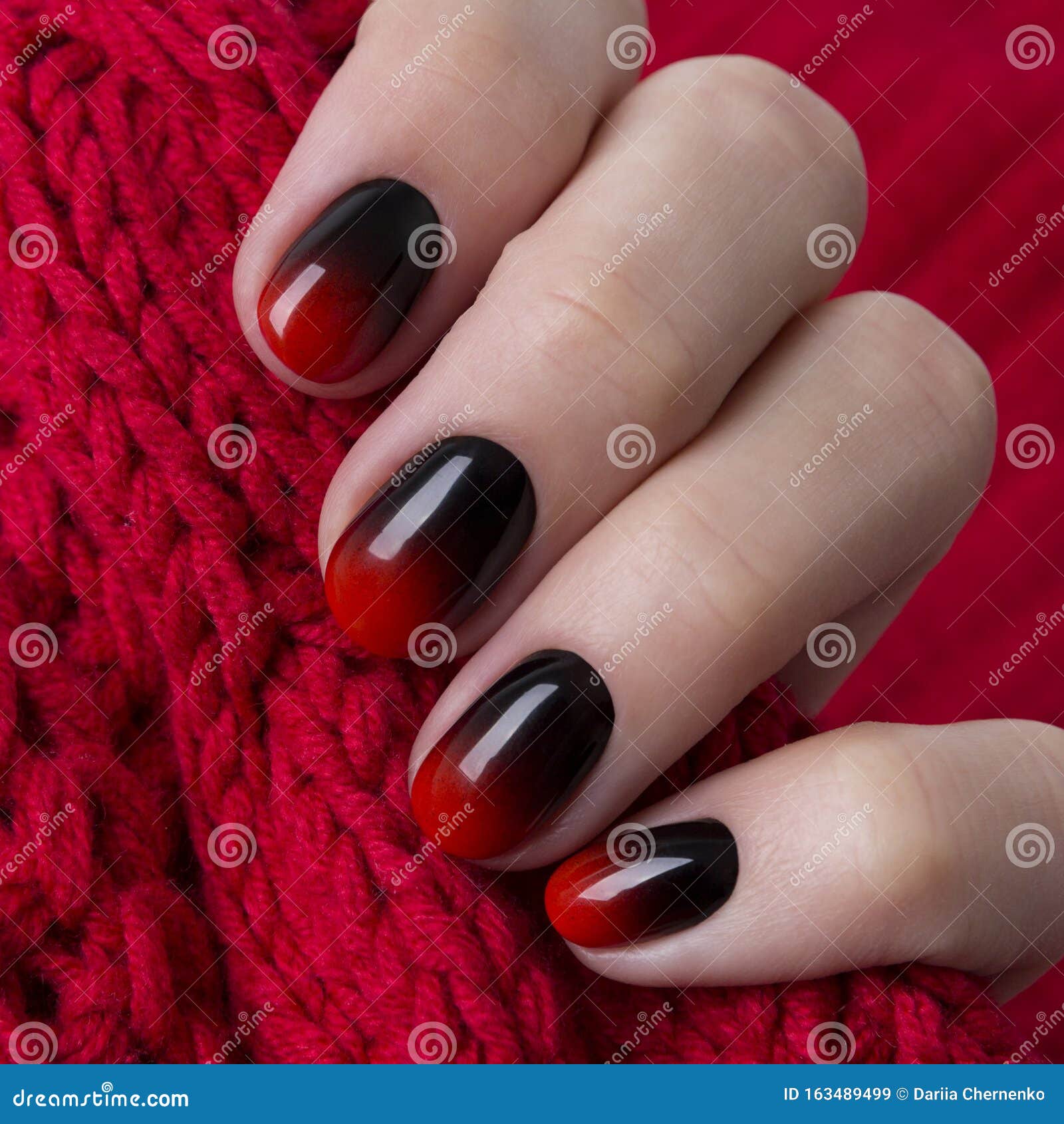 Female Hand with Red Black Ombre Gradient Nails Hold Wool Textile Fabric  Stock Image - Image of background, hand: 163489499
