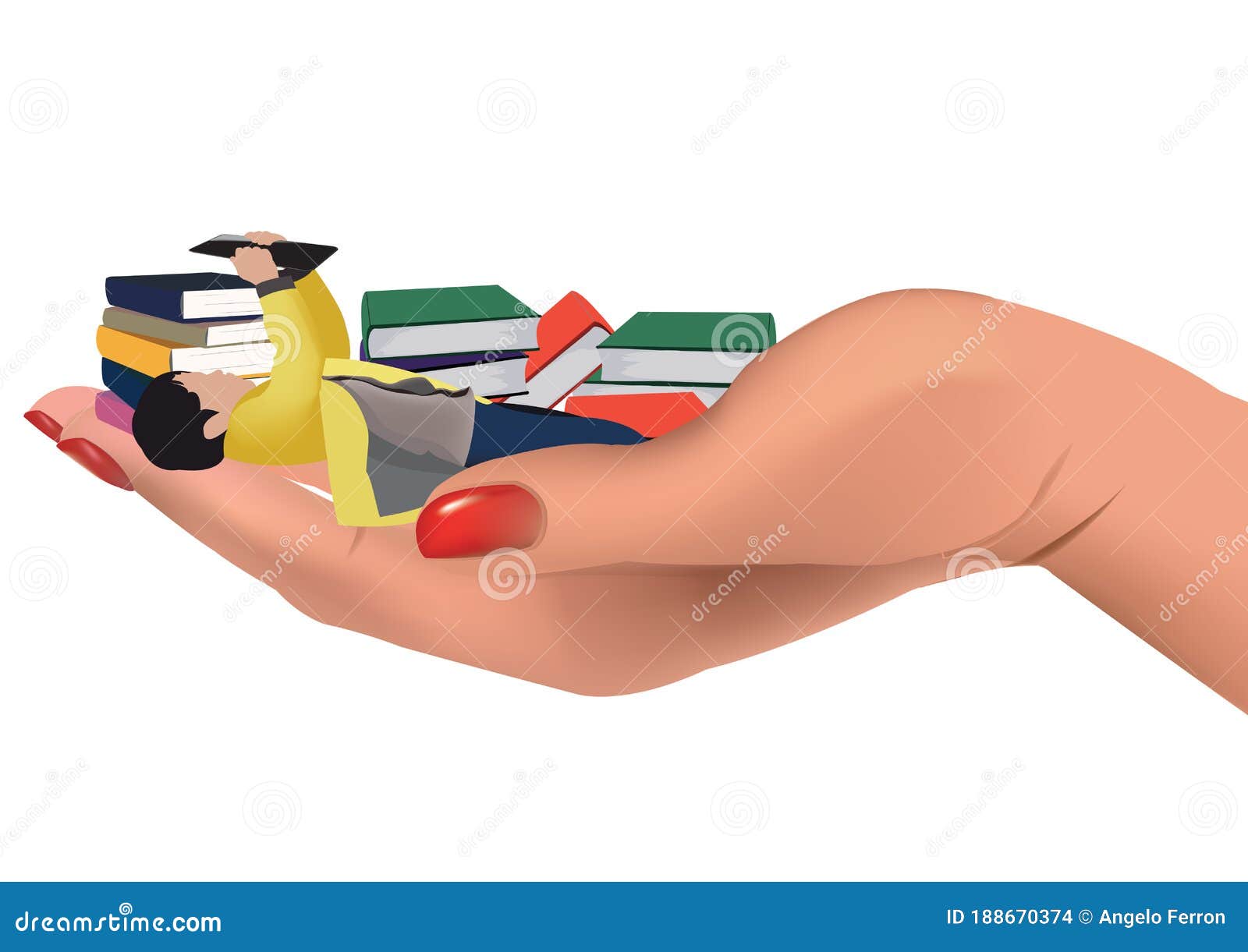 female hand that supports books and basmbina