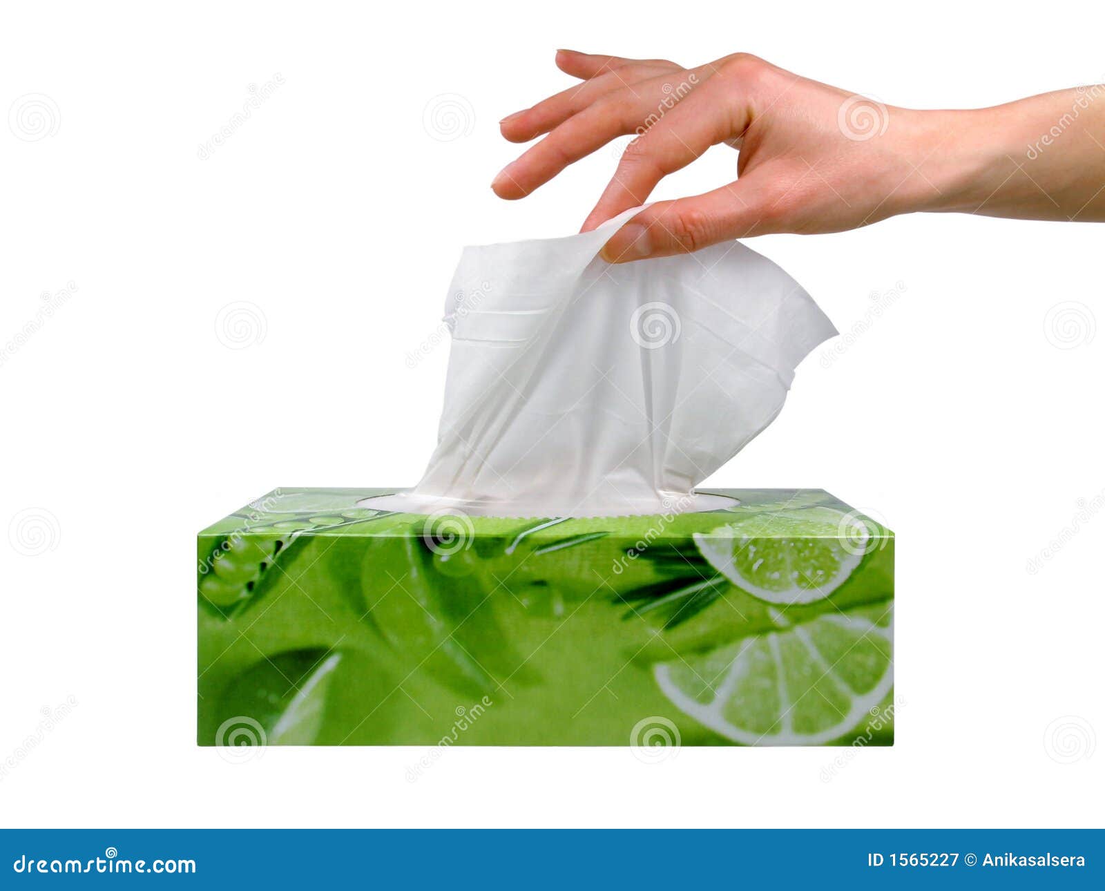 female hand taking a tissue from a box