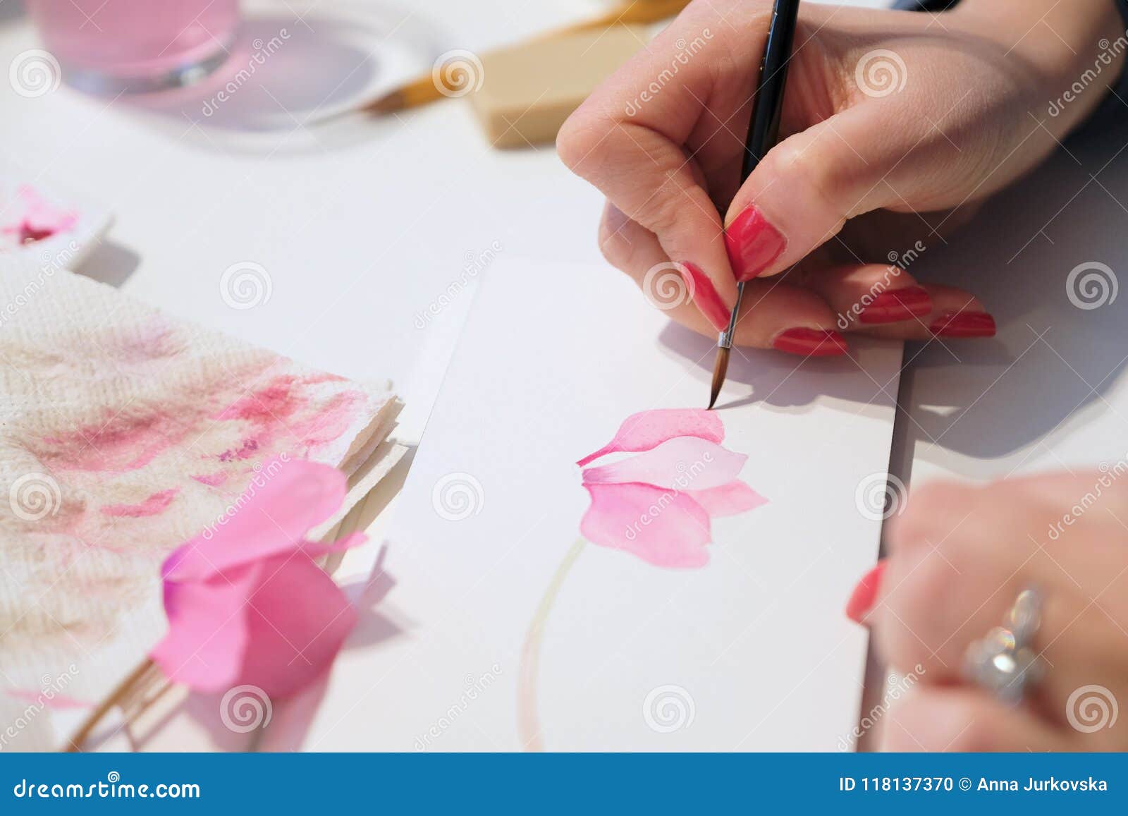 Female Hands with a Brush for Watercolor Paint Stock Photo - Image of ...