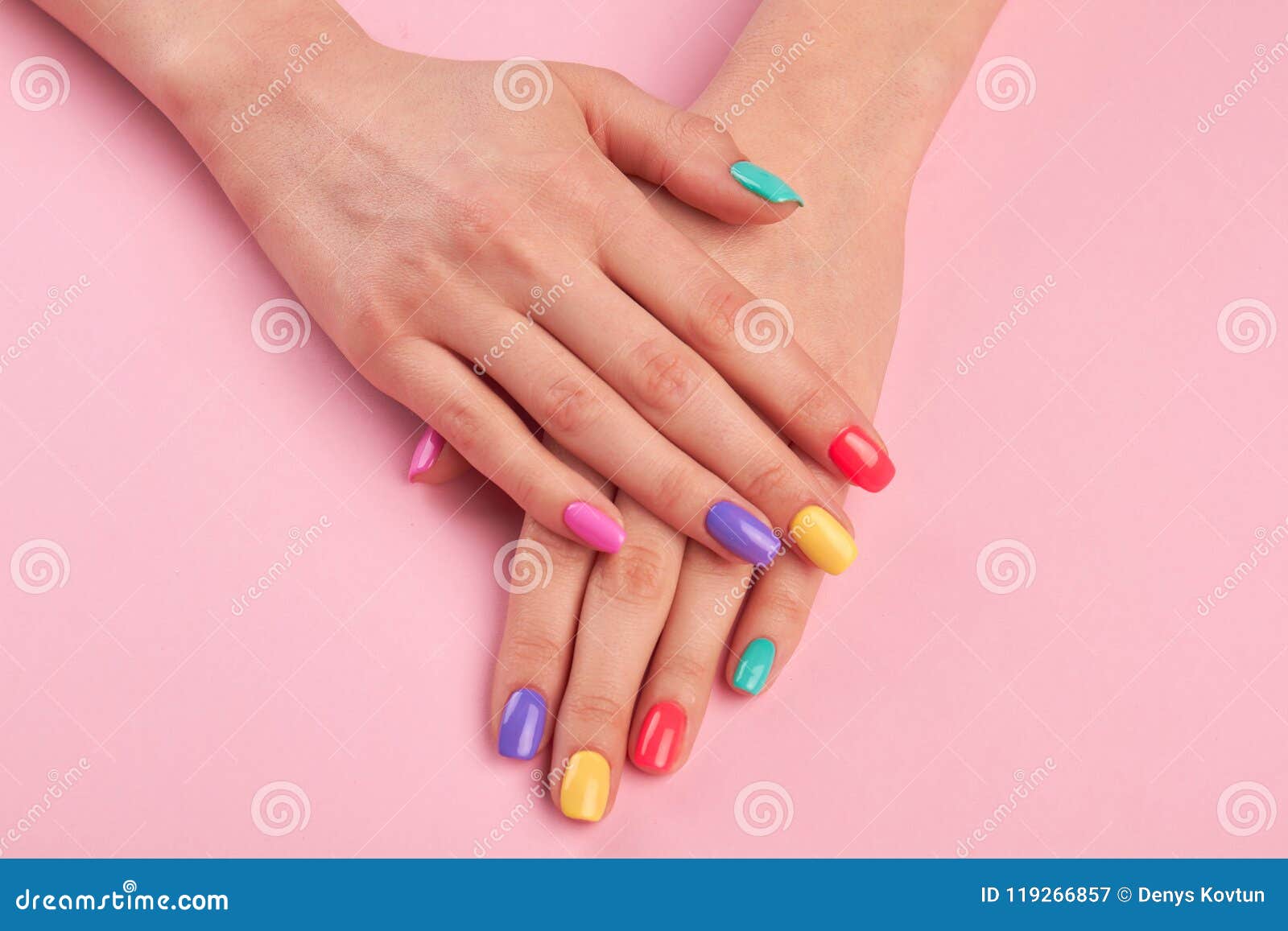 Female Hands with Colorful Polish Nails. Stock Image - Image of ...