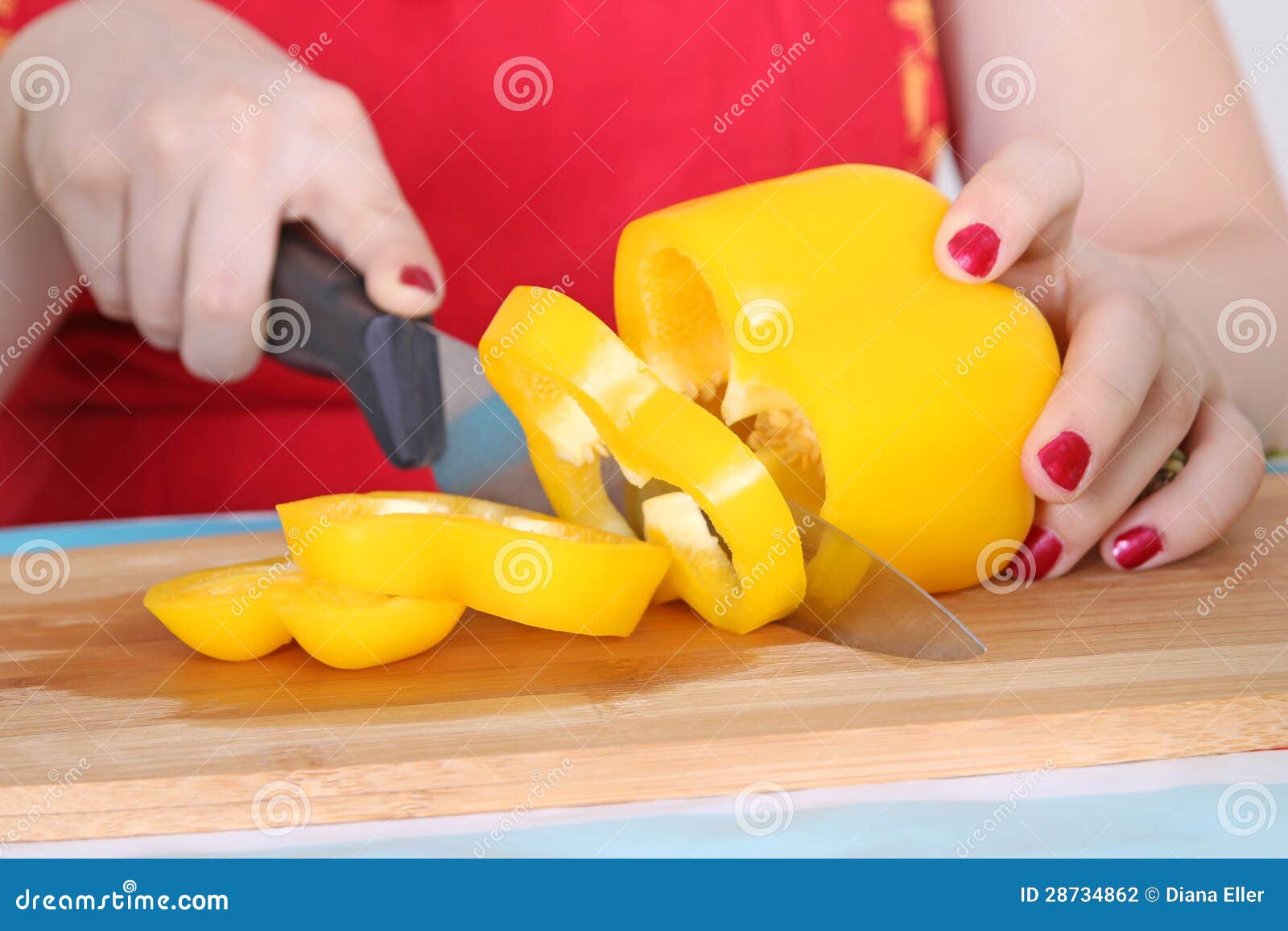 Female Hands Cutting Yellow Pepper Stock Photo Image of fresh, cooking 28734862