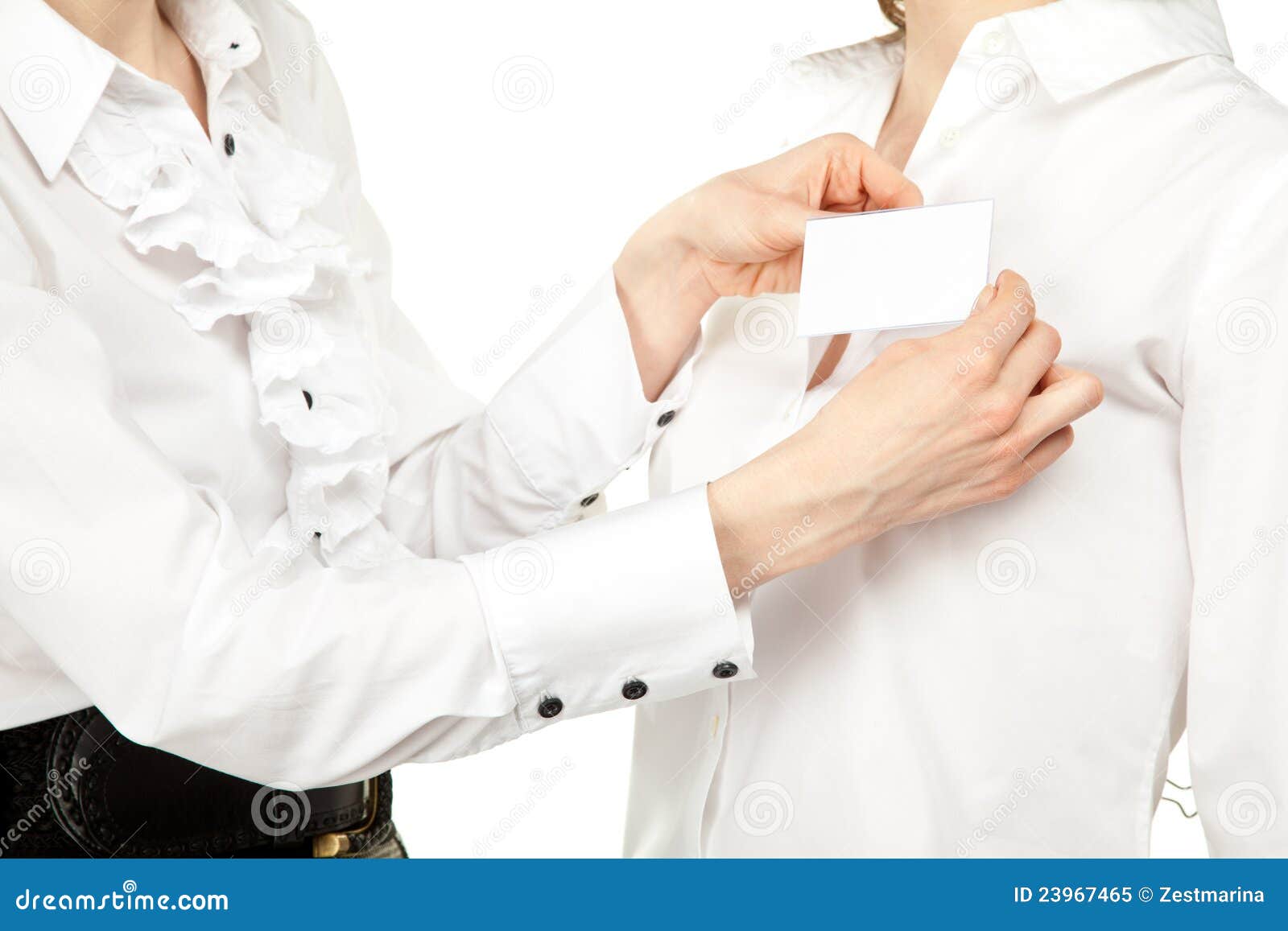 Female Hands Fastening Badge Stock Image Image of closeup, customer