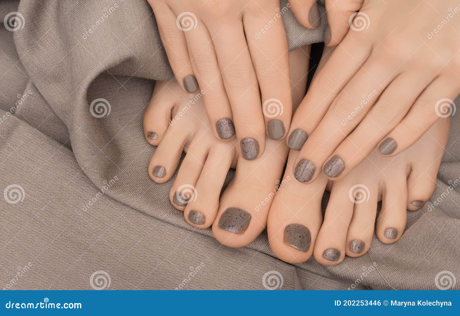 Girl Feet And Hands With French Nail Polish In Spa Salon With Decorative  Pink Flower, Candles, Pearls And Towel. Girl Pedicure And Manicure Concept.  Close Up, Selective Focus Stock Photo, Picture and