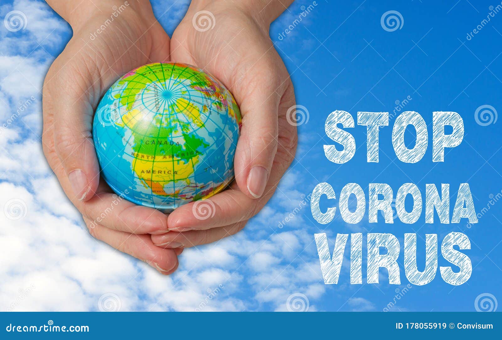 female hands with globe, stop corona virus