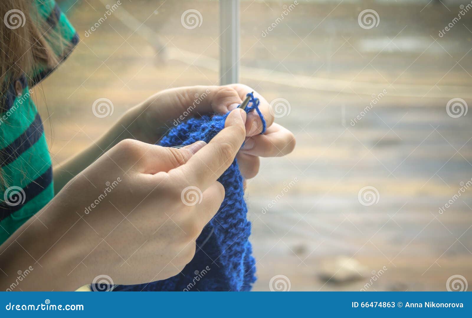 Female Hands Hold Knitting Needles and Crochet Stock Image Image of