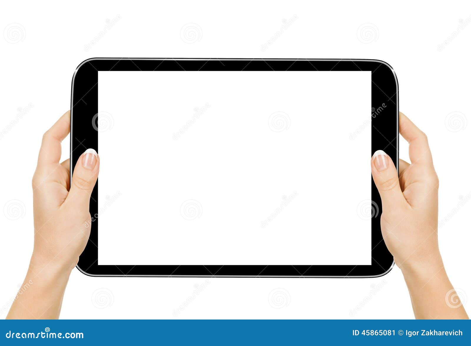 female hands holding a tablet touch computer gadget