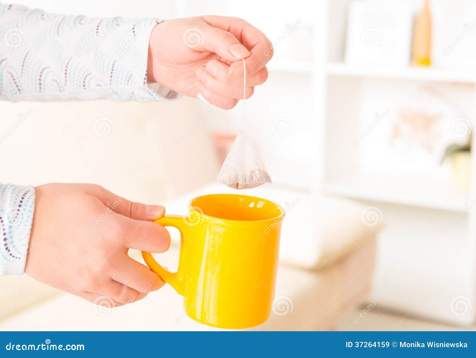 Female Hands Holding Tea Bag Stock Image Image of hold, glass 37264159