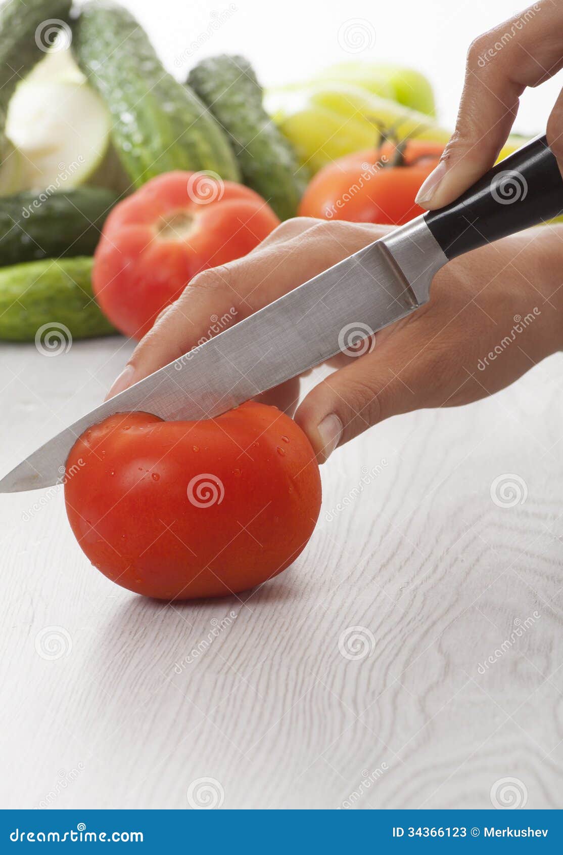 Female Hands with Knife, Cutting Tomatoes Stock Image Image of