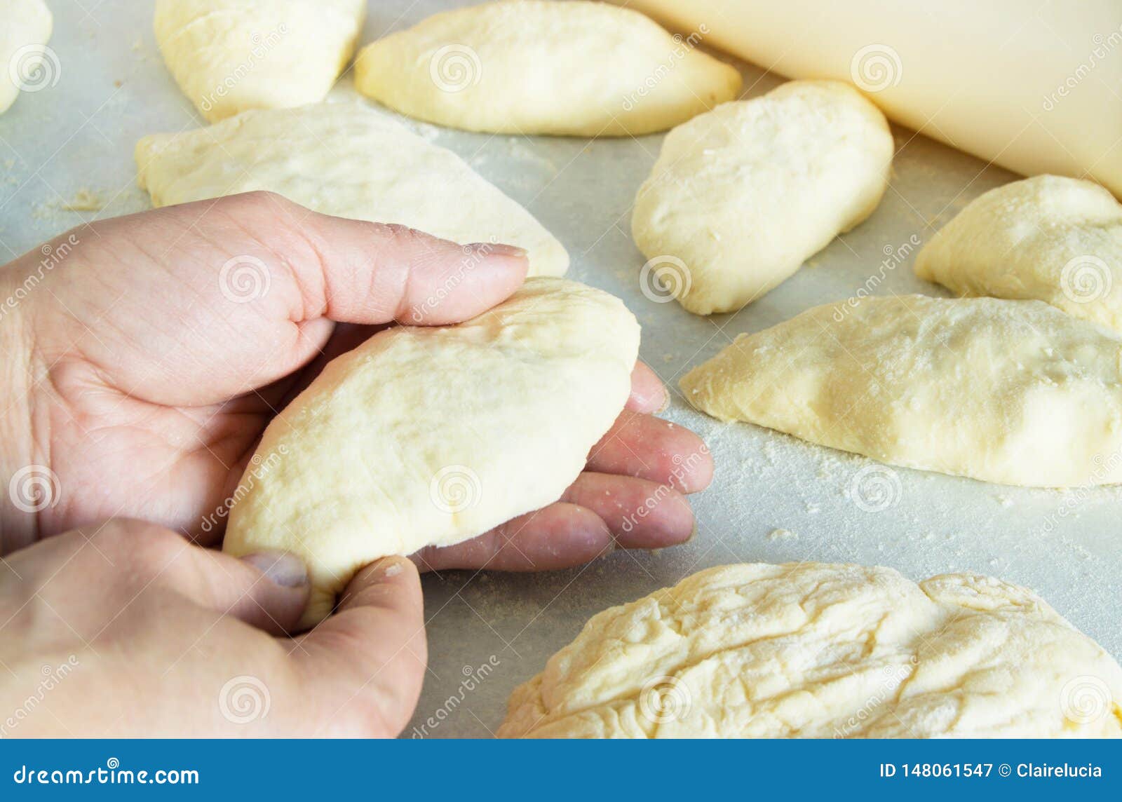 Female Hands Making Biscuits and Pie Dough, Closeup Stock Image