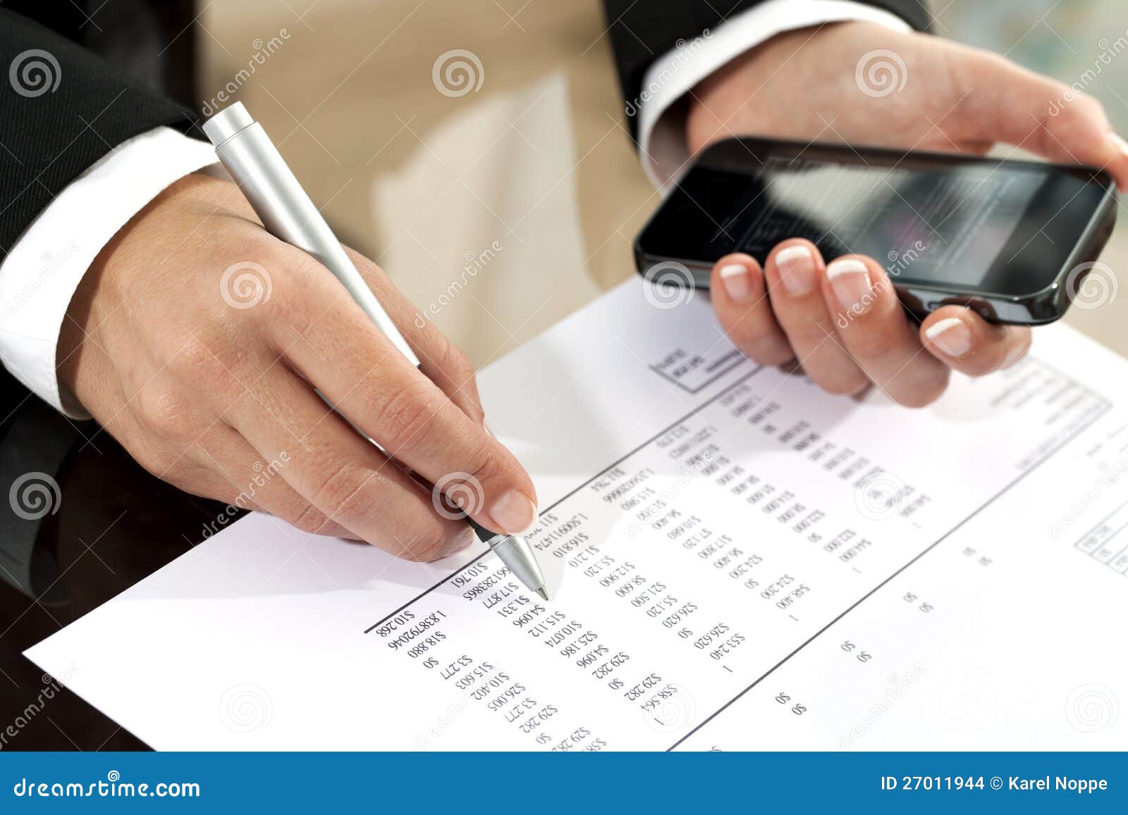 Female Hands Reviewing Accounting Document. Stock Photo Image of
