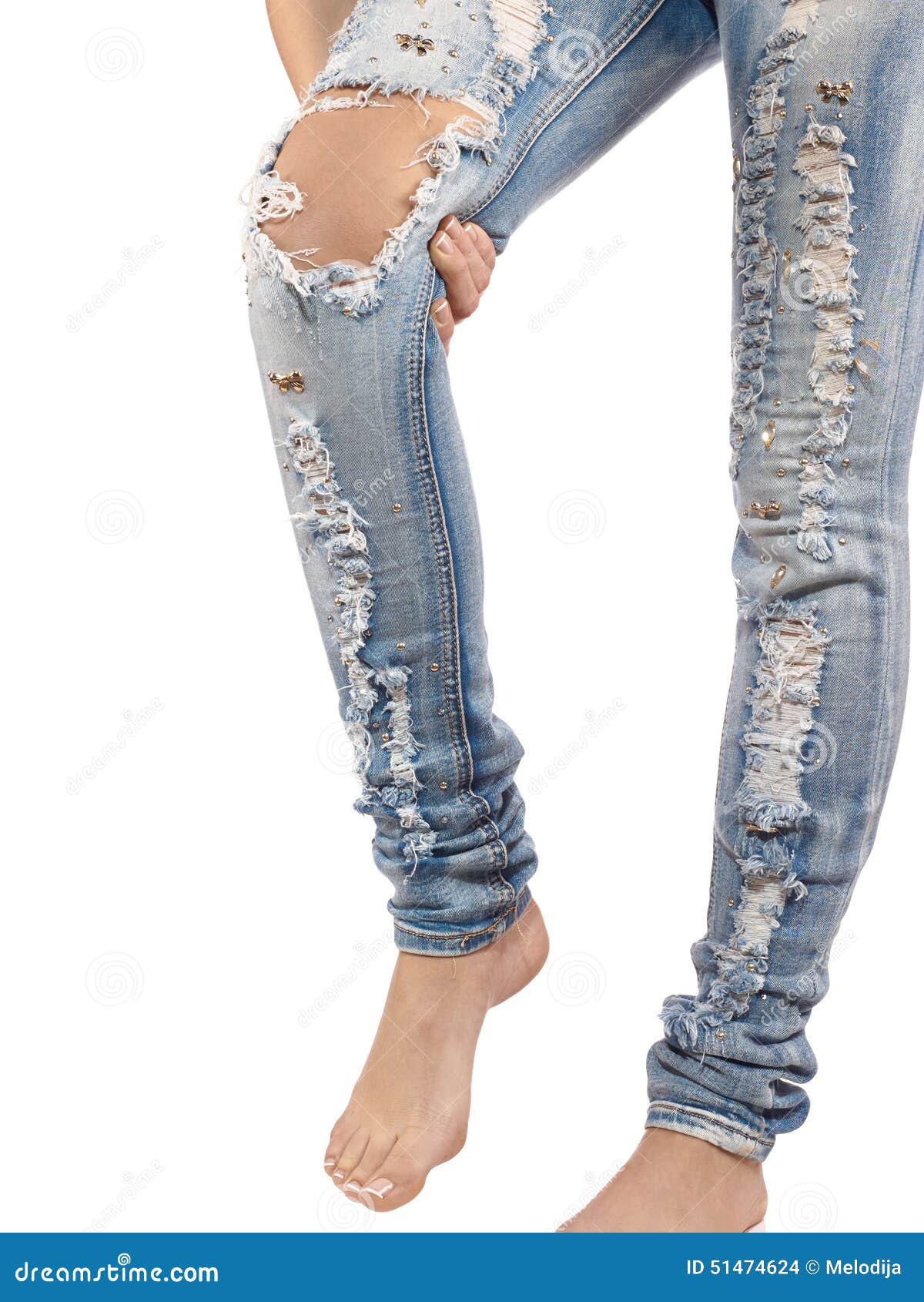 Female Having Sprain Problems, Holding Her Painful Leg. Stock Photo ...