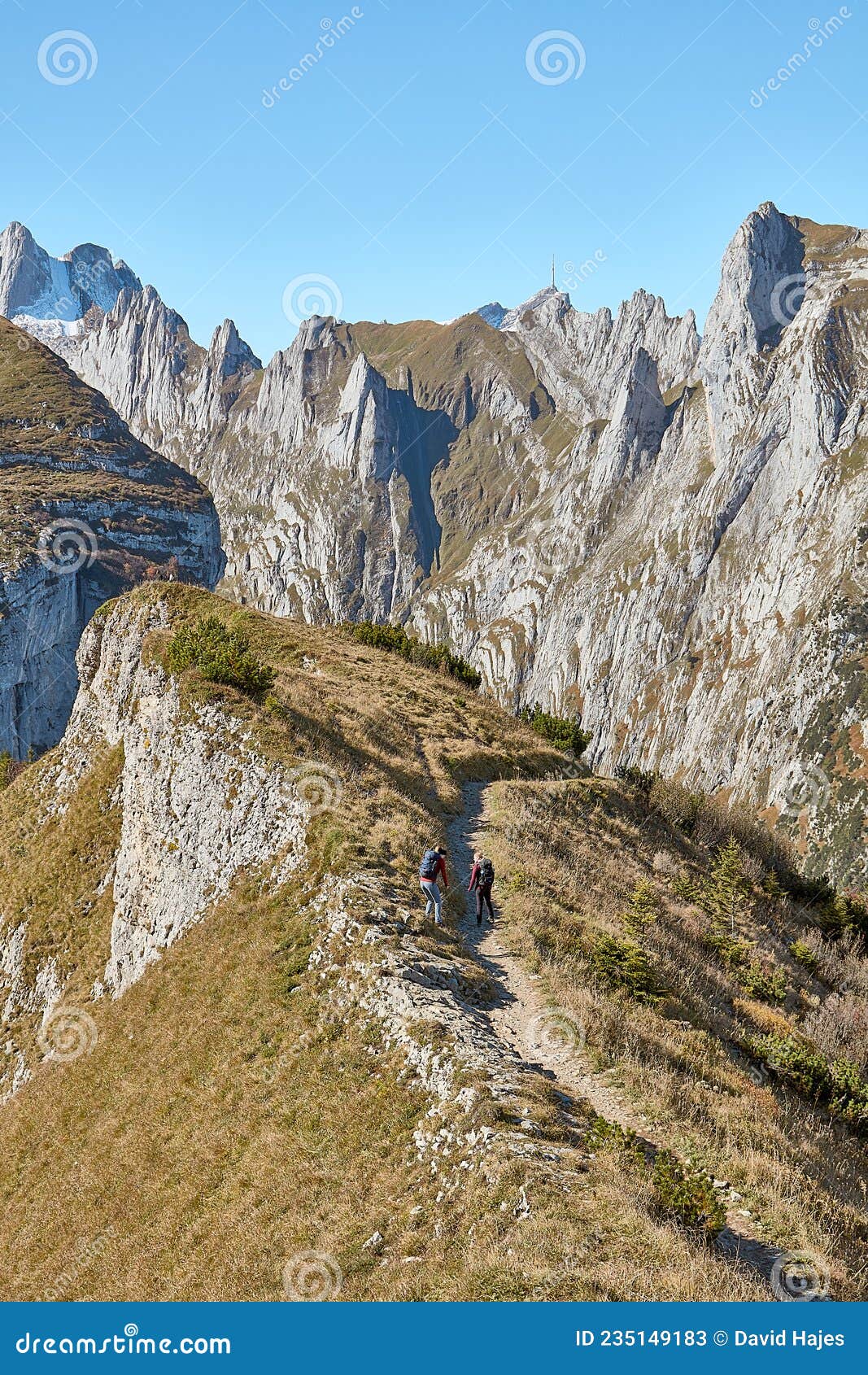 female hikers heading down to saxerluecke