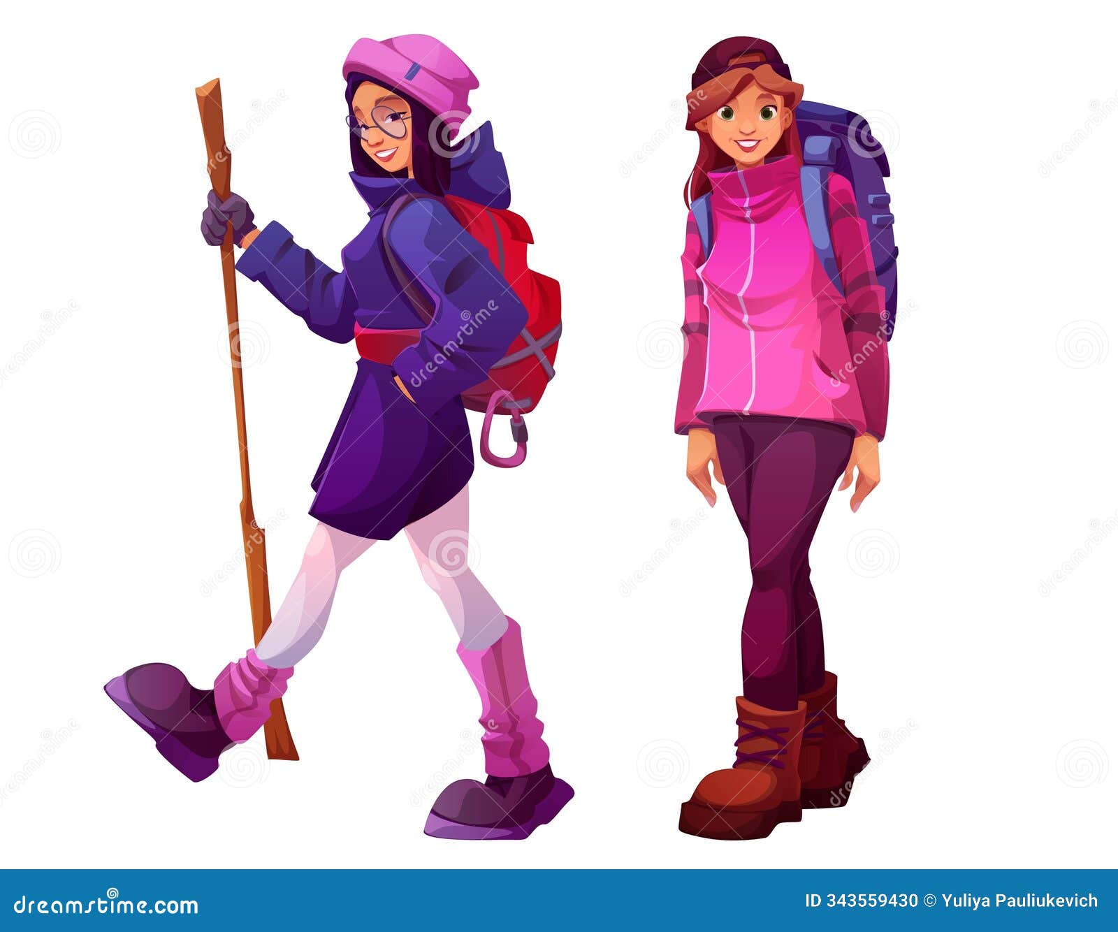 female hikers in warm clothes and outdoor gear