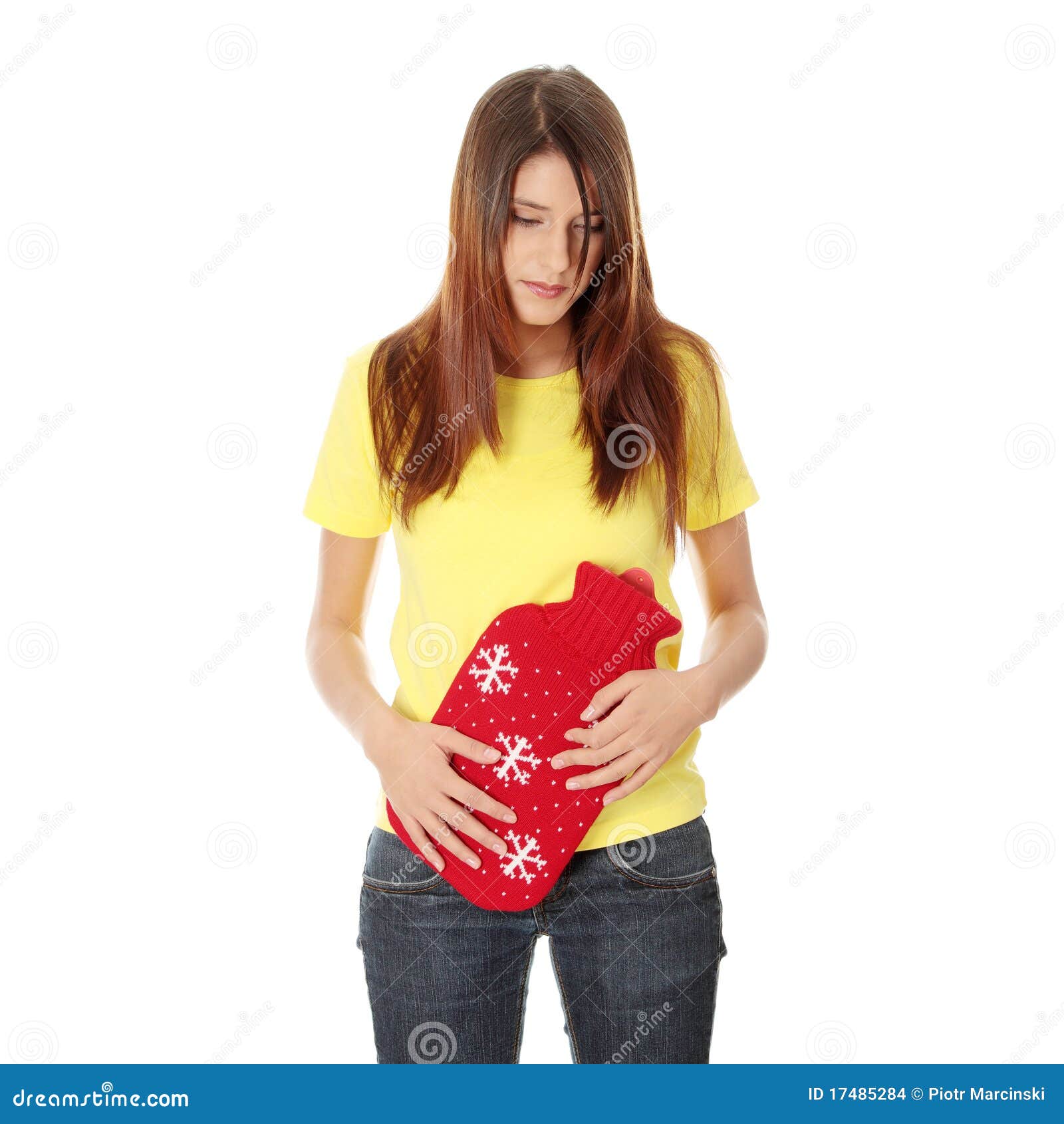 Female Holding Red Hot Water Bottle Stock Photo - Image of hand
