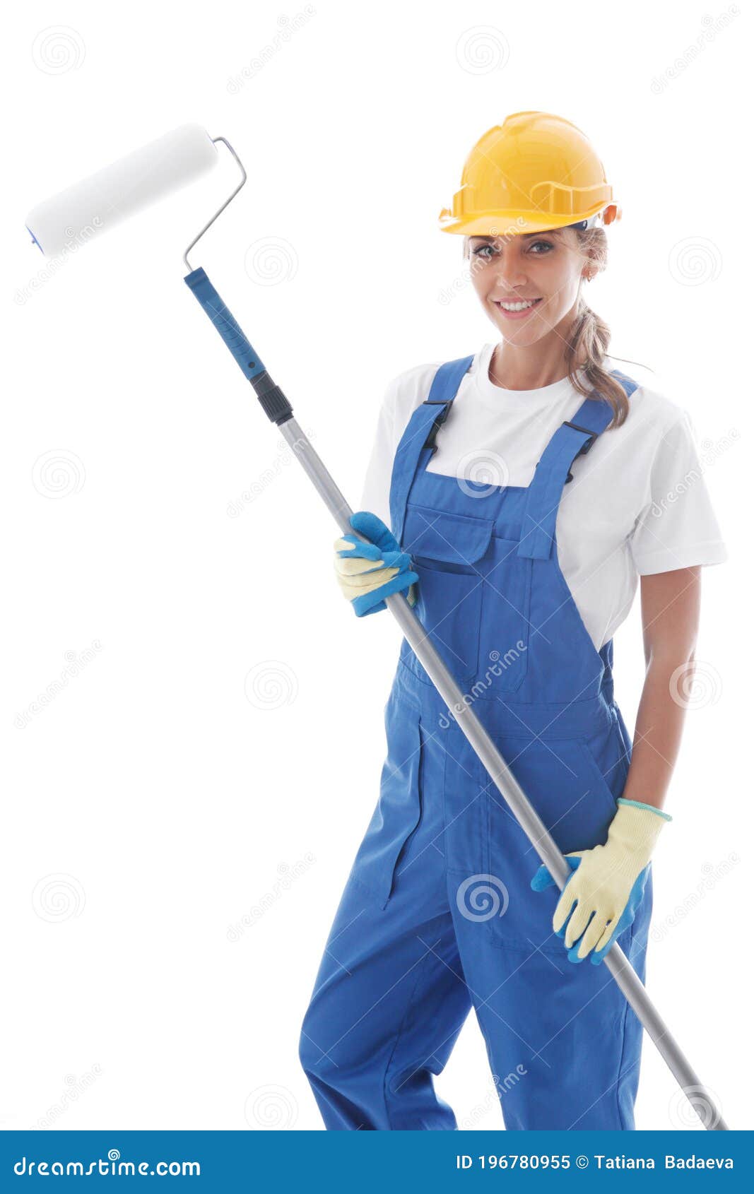 Female House Painter on White Stock Image - Image of decorator