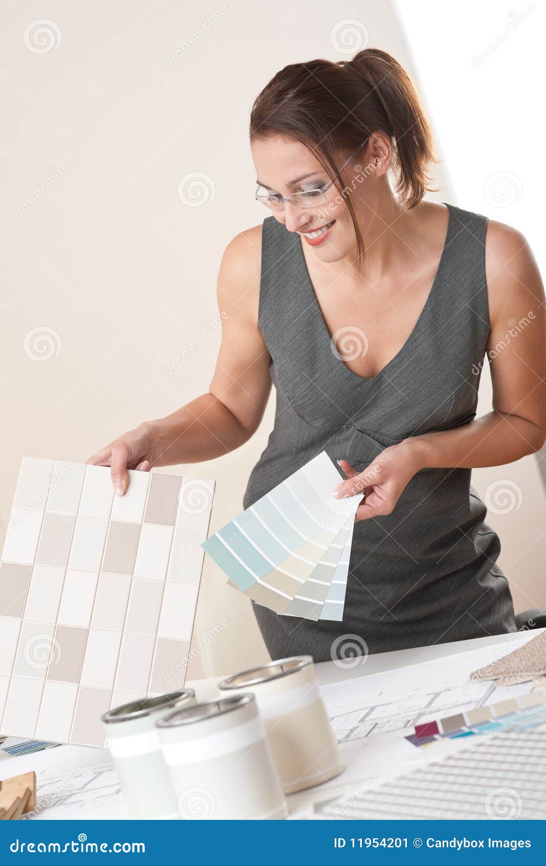 Female Interior Designer Working With Color Swatch Stock Image Image