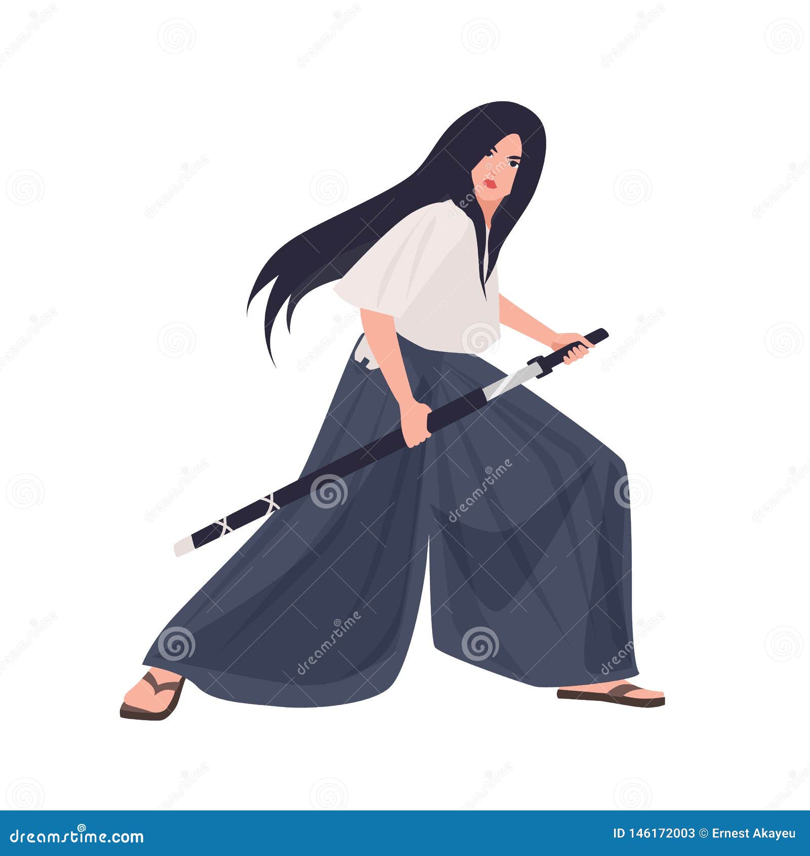 Female Japanese Warrior Or Samurai Girl. Young Woman In Kimono ...
