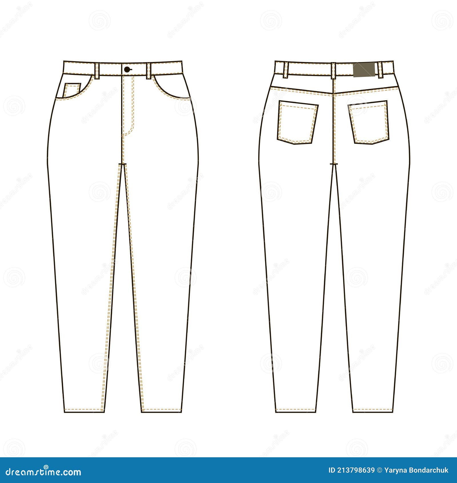 Female Jeans Technical Drawing. Front and Back Views Stock Vector ...