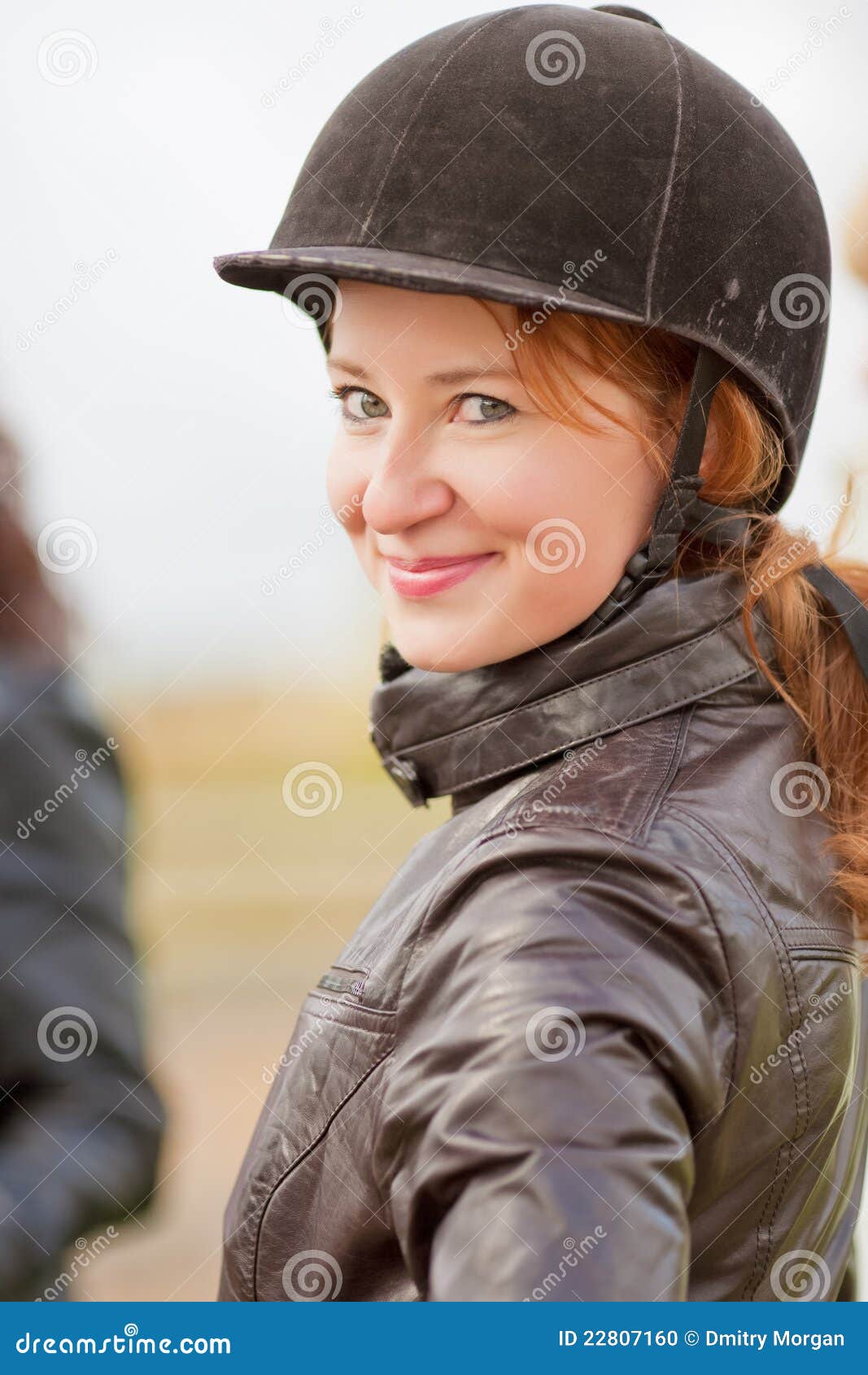 Female Jockey in Protective Helmet Stock Photo Image of leather