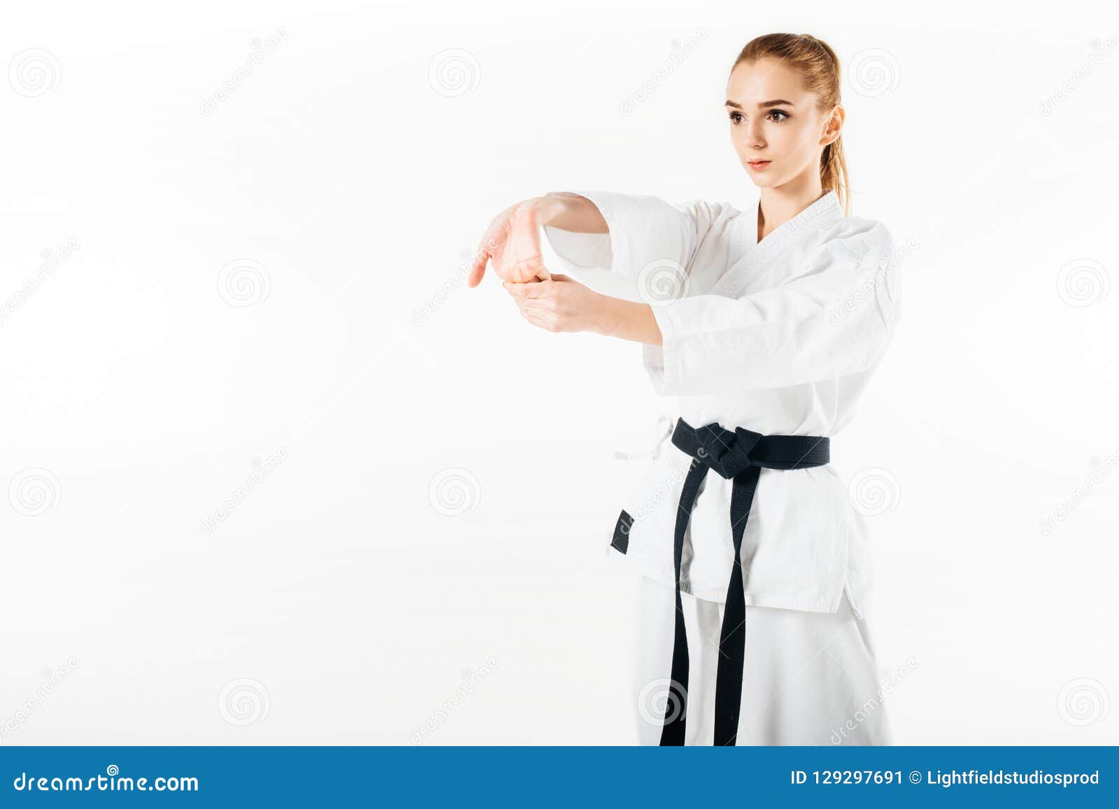 Female Karate Fighter Stretching Hands Stock Image Image of copyspace