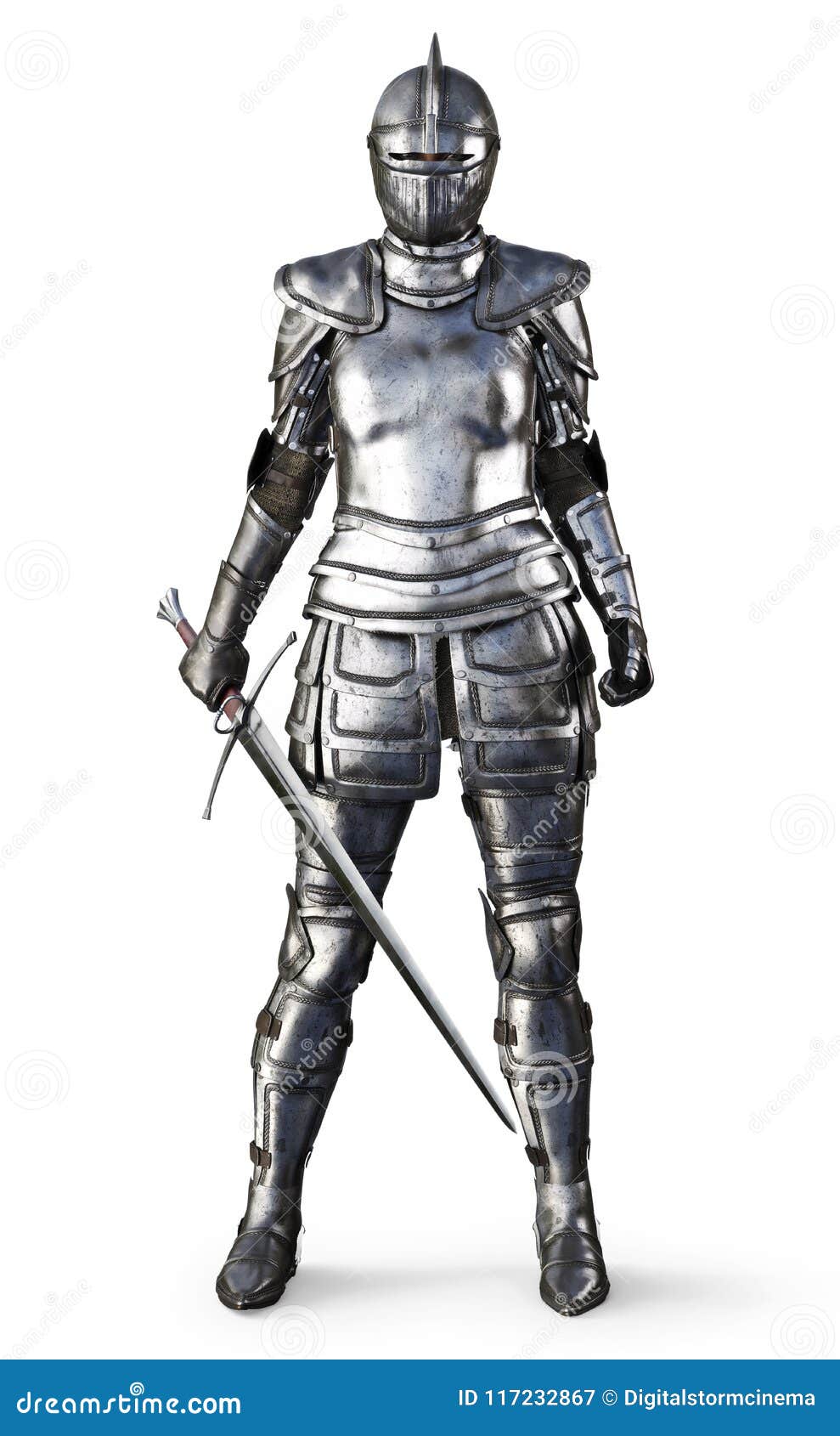Female Knight on an Isolated White Background. Stock Illustration