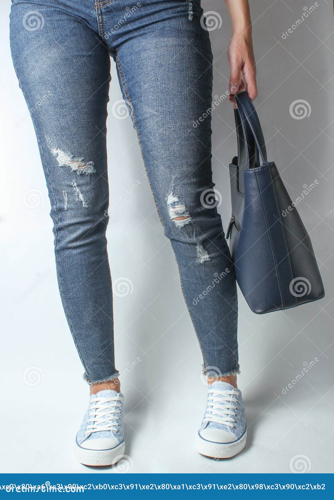 Female Legs in Jeans and Sneakers Stock Image - Image of leather ...