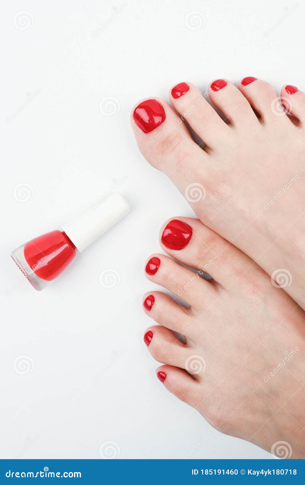Female Legs and Red Nail Polish on a White Background Stock Photo ...