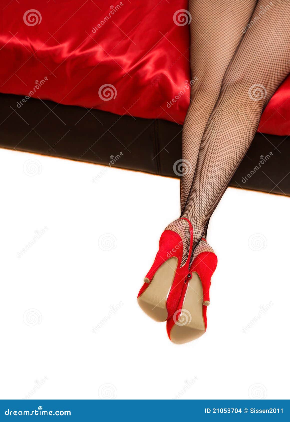 Female Legs With Red Shoes On A White Background Stock