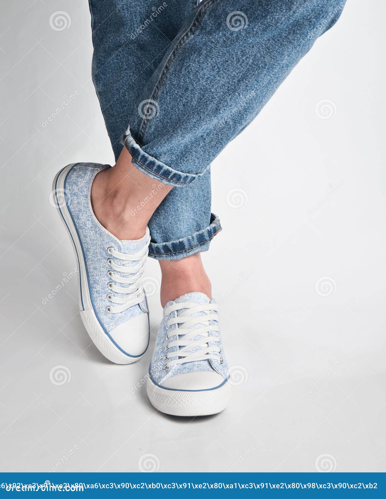 Female Legs in Short Jeans and Sneakers Stand Stock Photo - Image of ...
