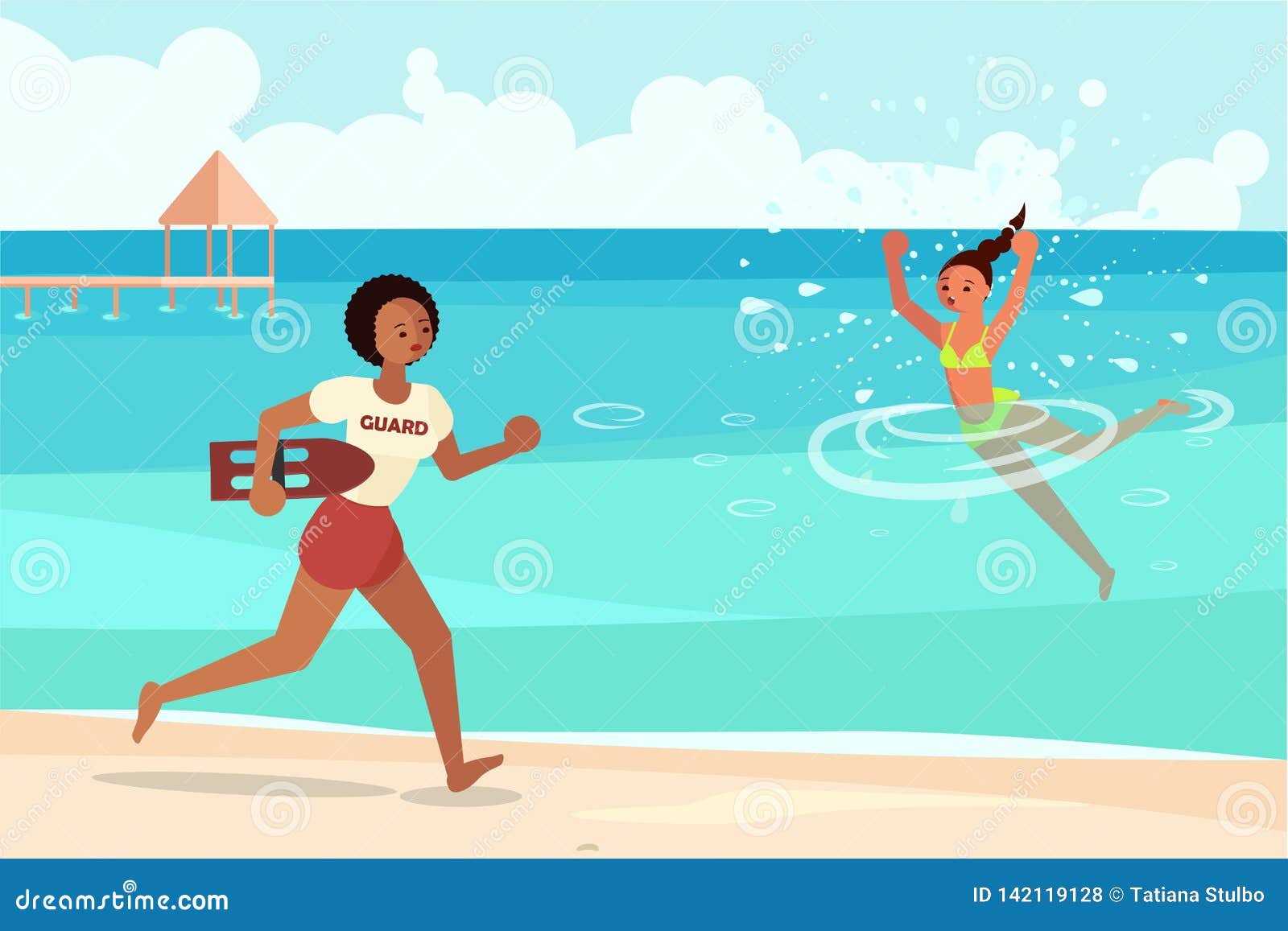 Female Lifeguard Saving a Drowner Stock Vector - Illustration of ...
