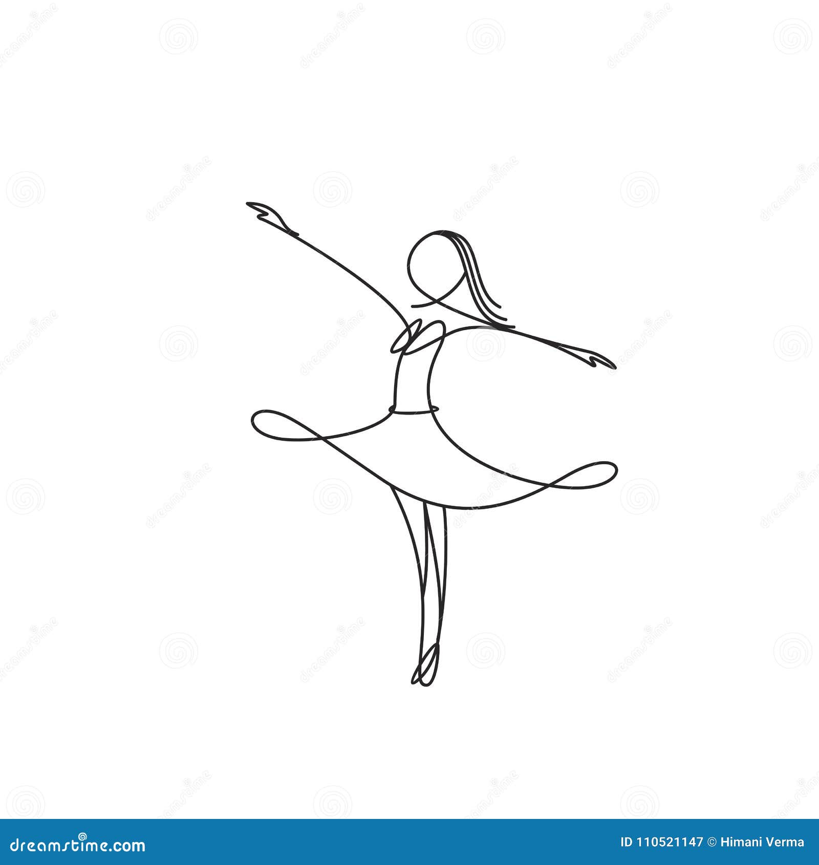 Female Line Art Dancing Girl Vector Illustration. Stock Vector