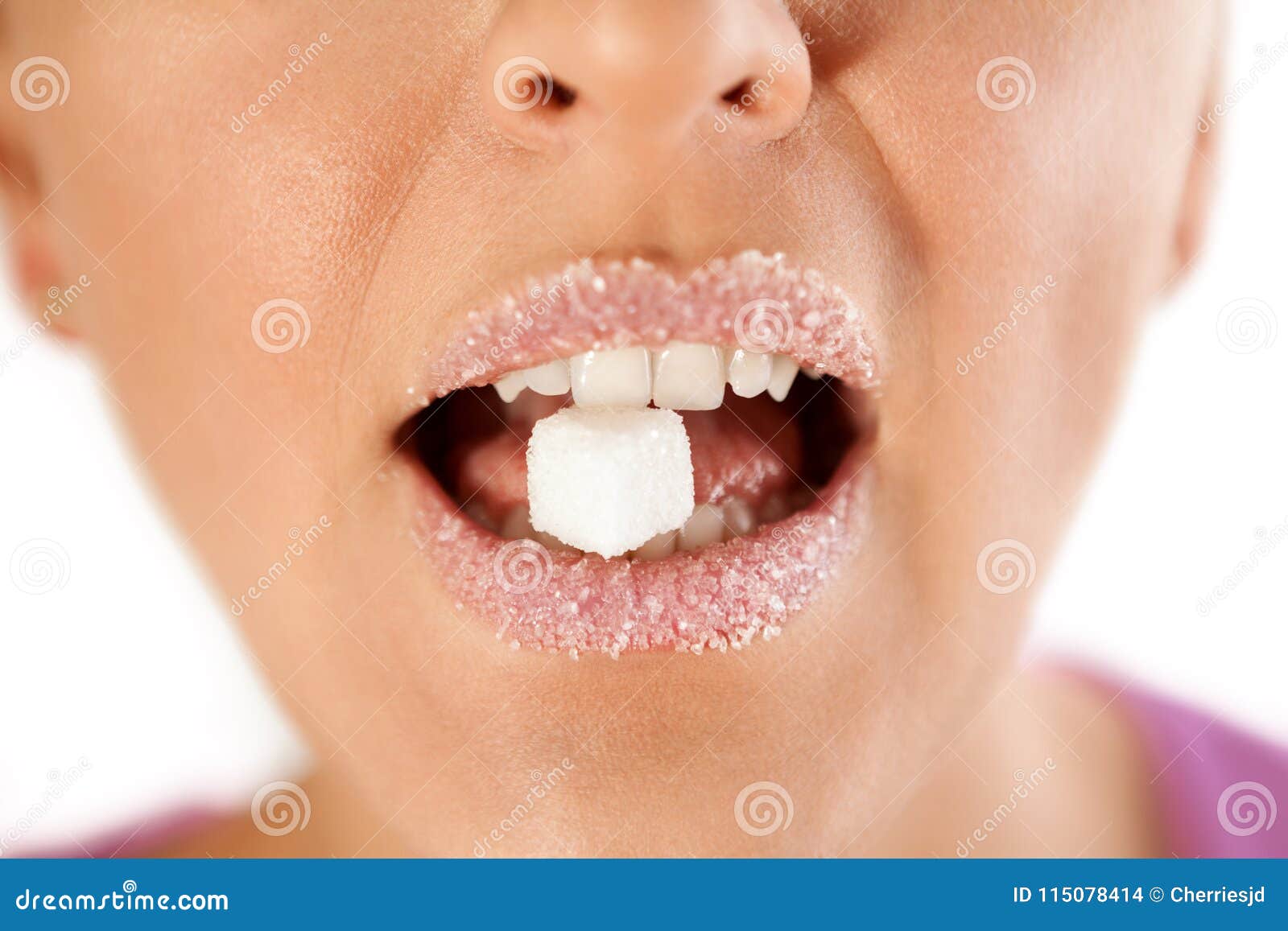Female Lips with Sugar Biting Cube Stock Photo Image of model