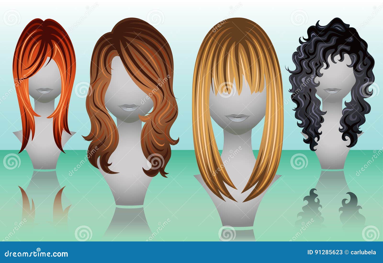 Female Long Hair Wigs In Natural Colors Stock Vector