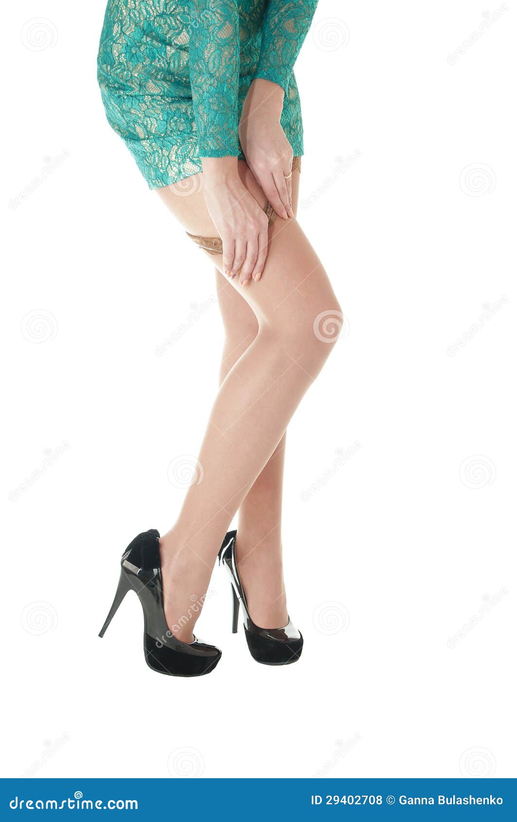 Female Long Legs Shod in Black Shoes with High Heels. Stock Photo - Image  of enjoying, heeled: 29402708