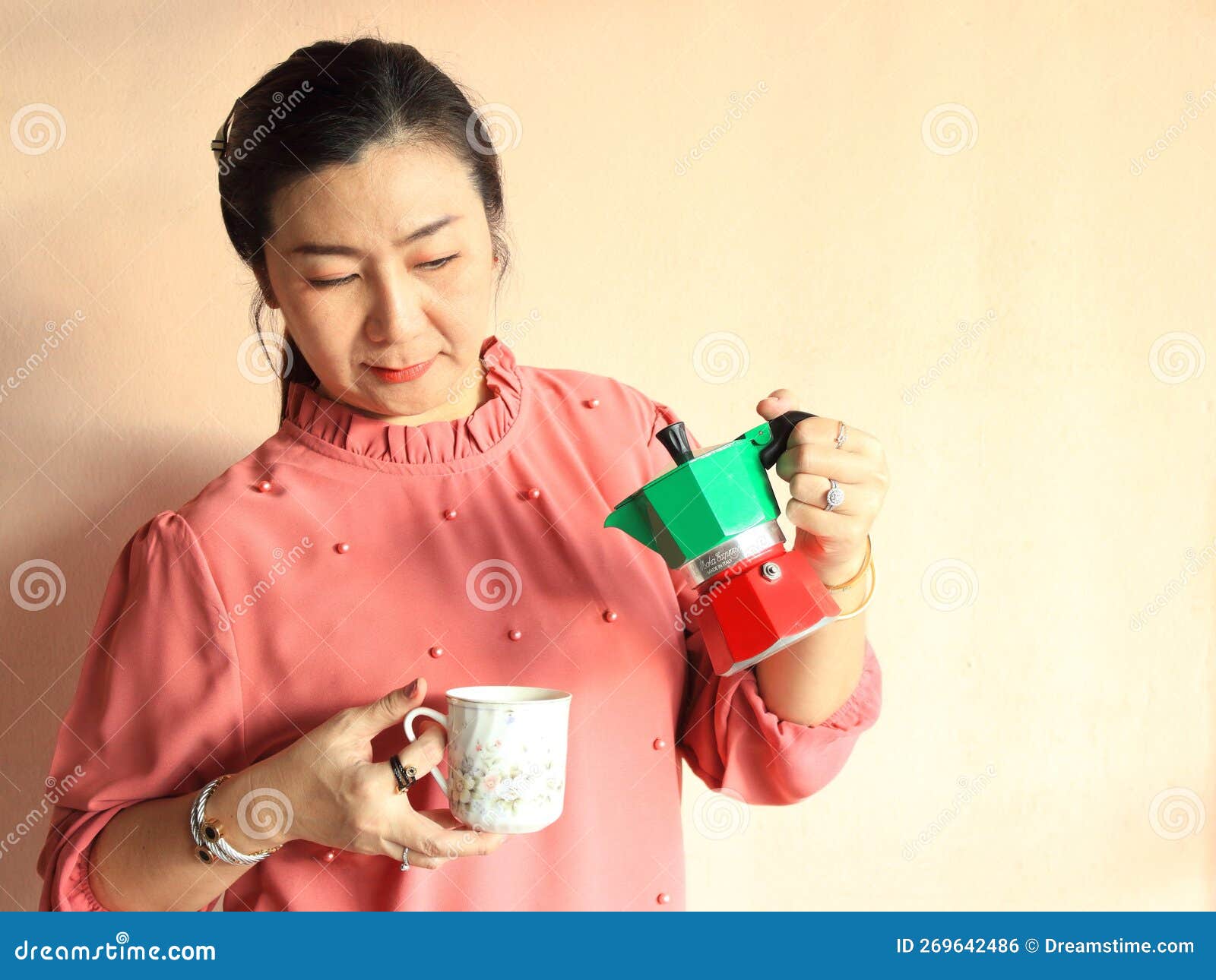 Female Making Better Coffee with Moka Pot. Stock Photo Image of child