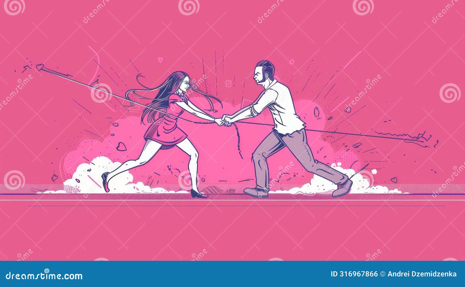 female and male business characters fighting for leadership. concept of feminism and patriarchy, flat modern