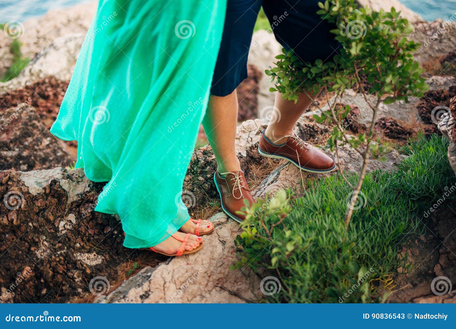 Female and Male Feet on the Rocks Stock Image - Image of outdoor, hike ...