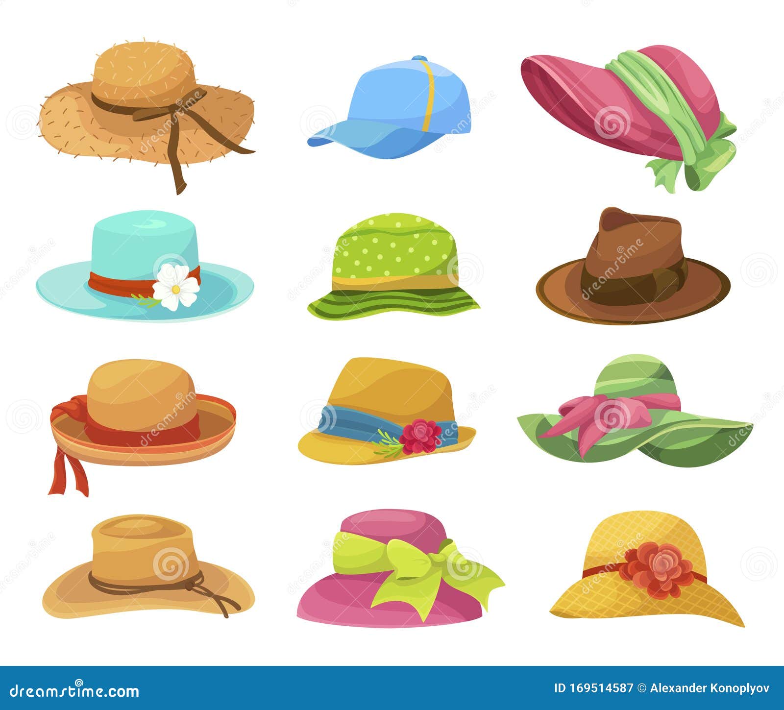 Female and Male Summer Hats Flat Vector Illustrations Set Stock Vector ...