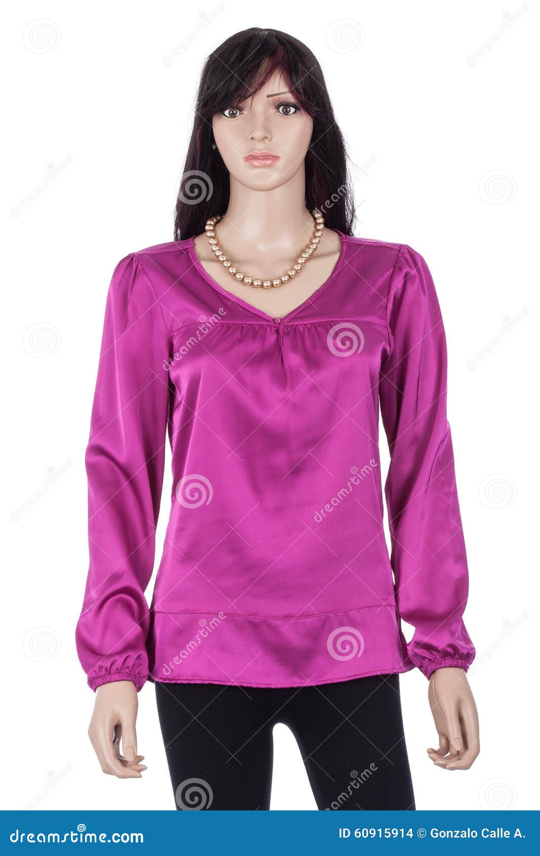 Female Mannequin Dressed with Blouse of Fabric Satin Purple on White ...