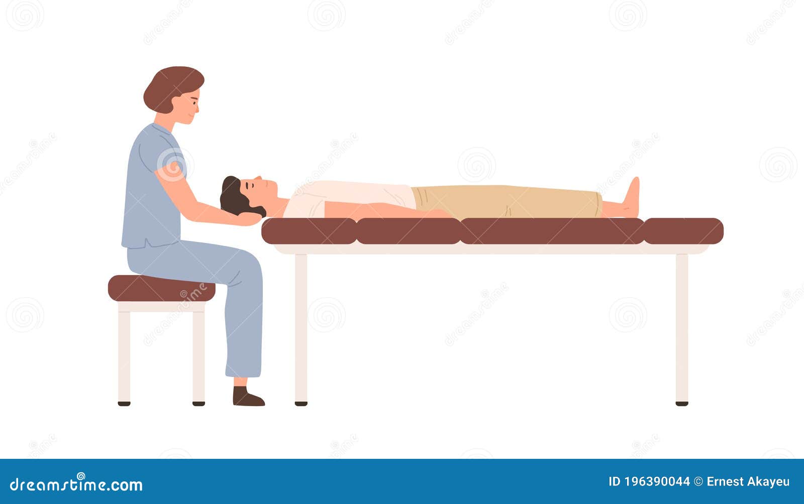 female massagist or osteopath massaging neck area to male client  flat . woman doctor or