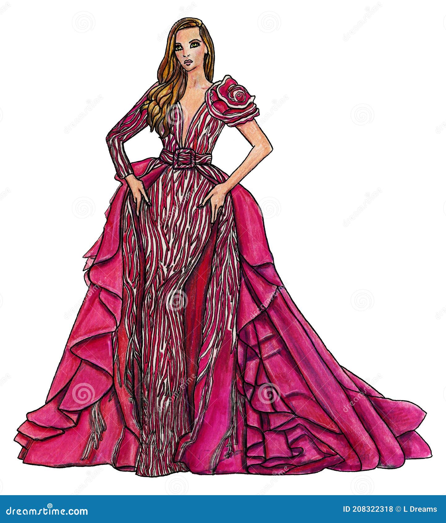 female model in an asymmetrical hot pink gown fashion 
